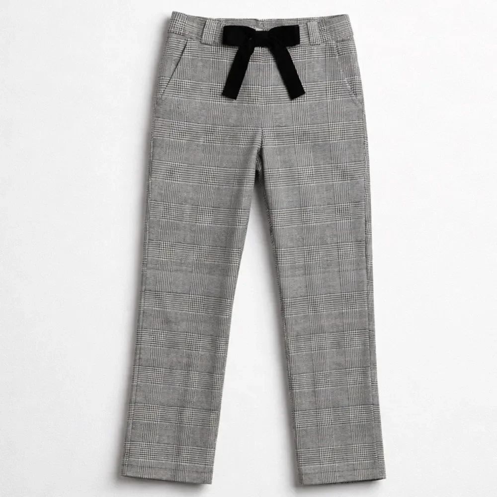 Hope & Henry black plaid dress pants with velvet pow size 7
